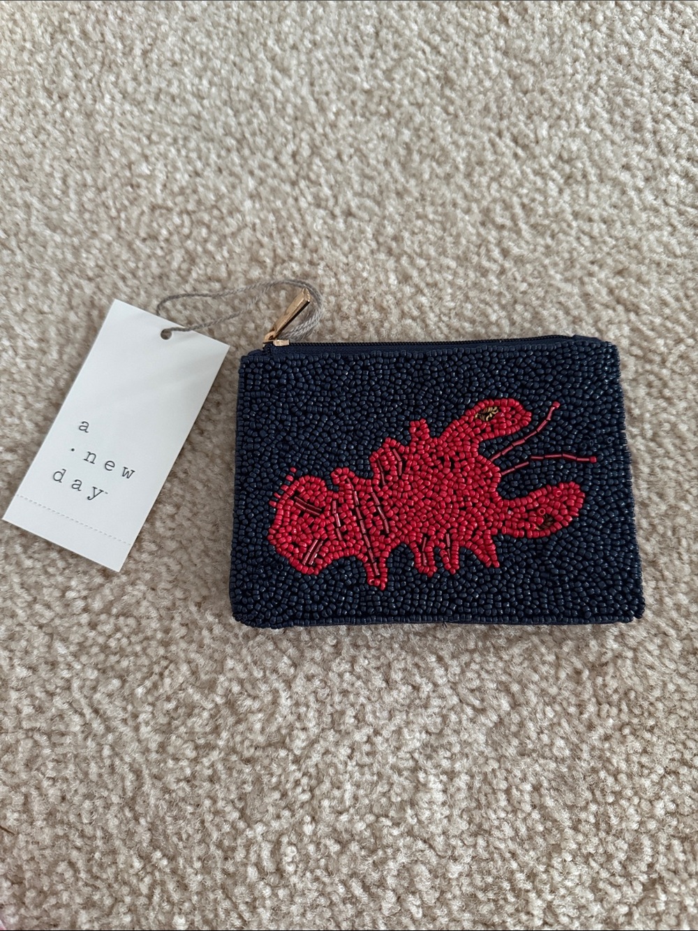 A New Day Beaded Lobster Zip Pouch NWT